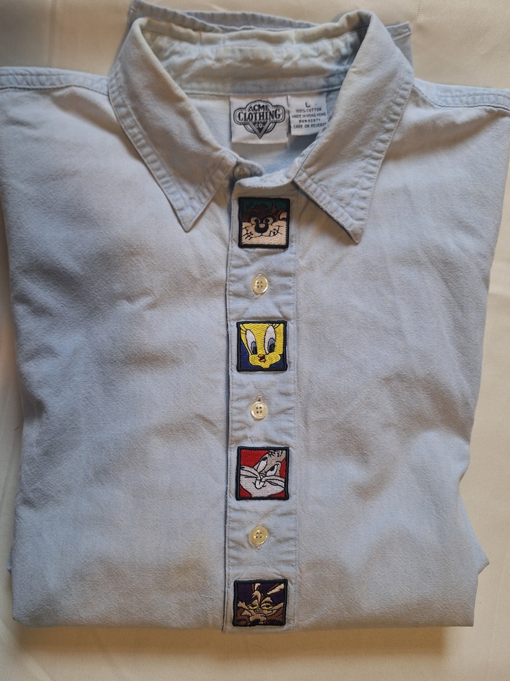 Vintage 90s ACME Looney Tunes Light Blue Button-Down Shirt